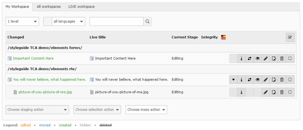 TYPO3 8.1 Workspace Modul