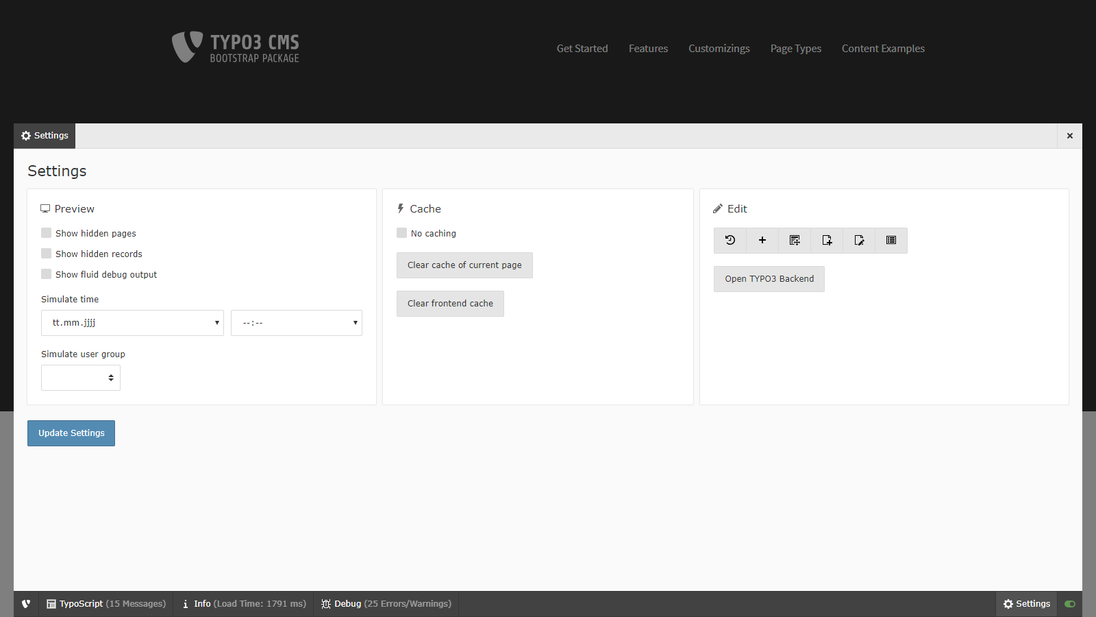 TYPO3 Admin Panel