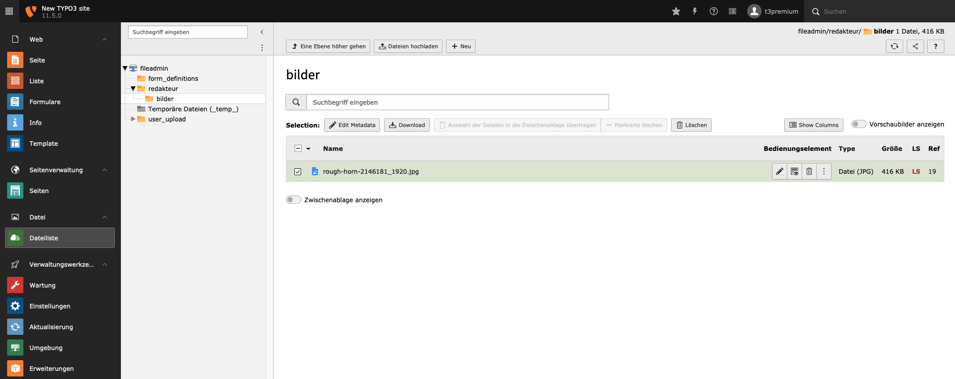 TYPO3 11 Dateiliste