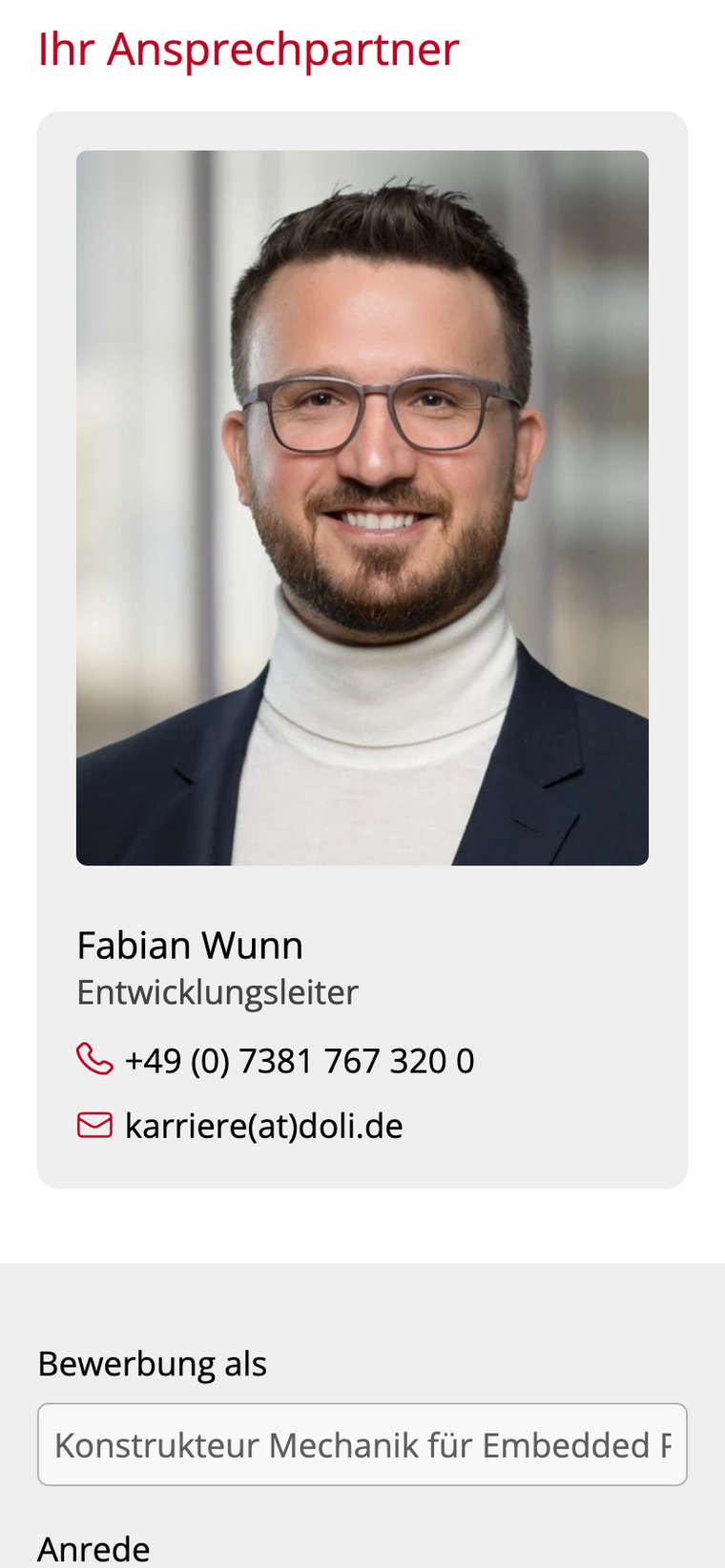 Screenshot von Stellenanzeige
