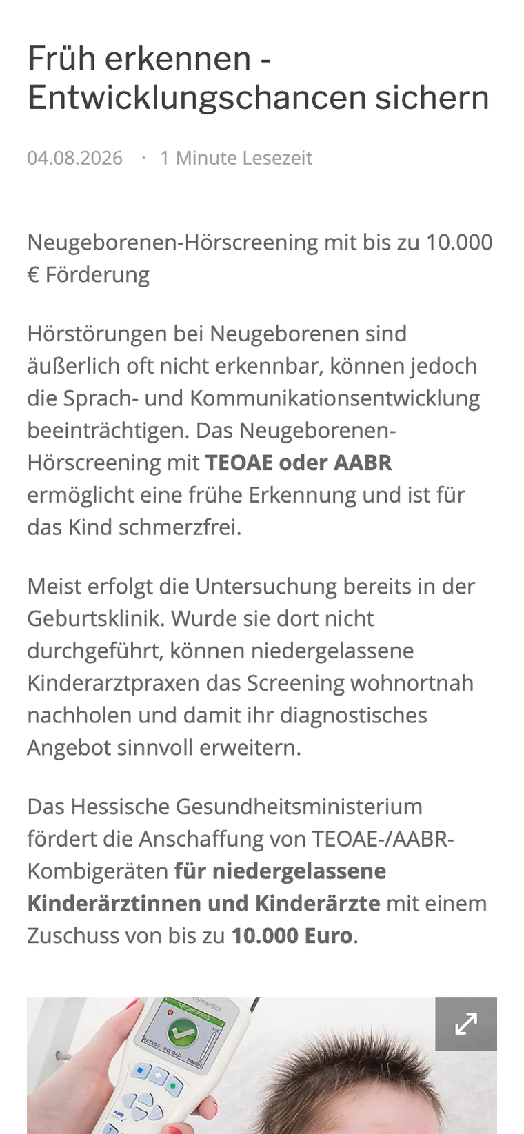 Screenshot von Newsmitteilung