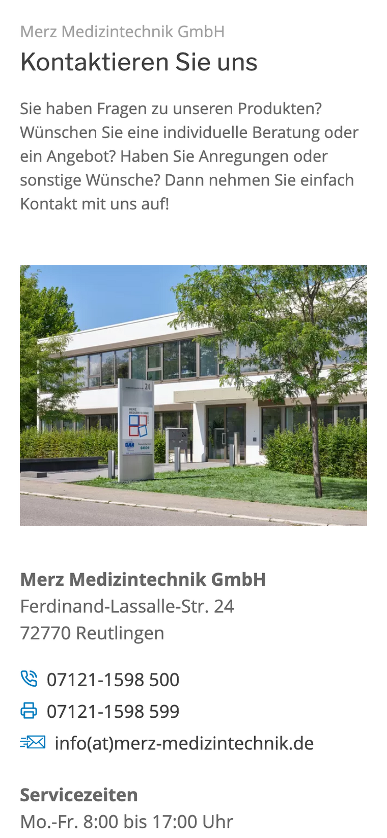 Screenshot Kontaktdaten