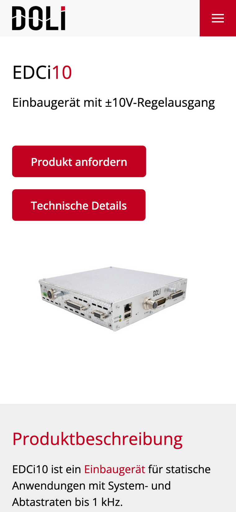 Screenshot Produktdetailseite