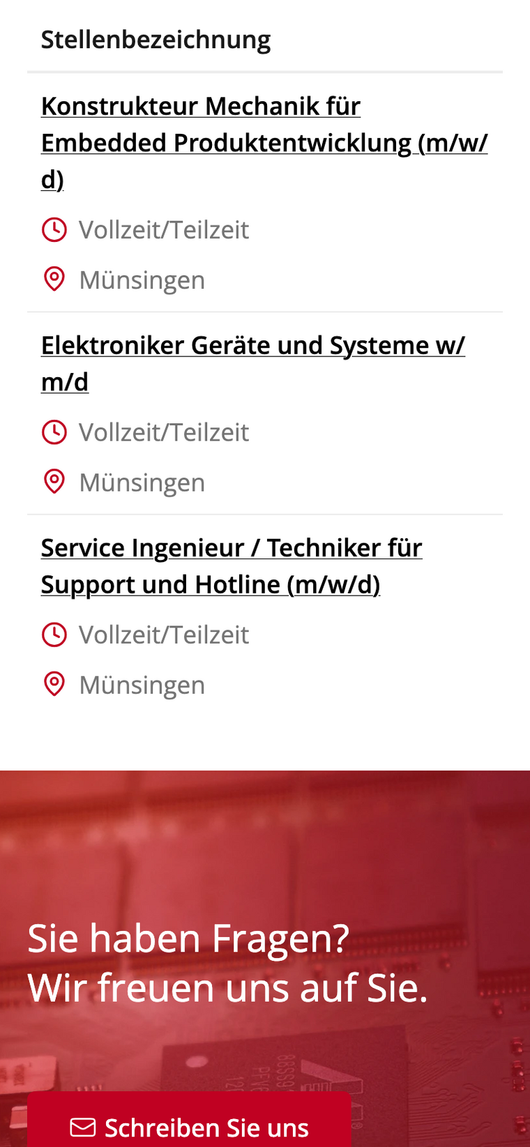 Screenshot von Stellenanzeigen