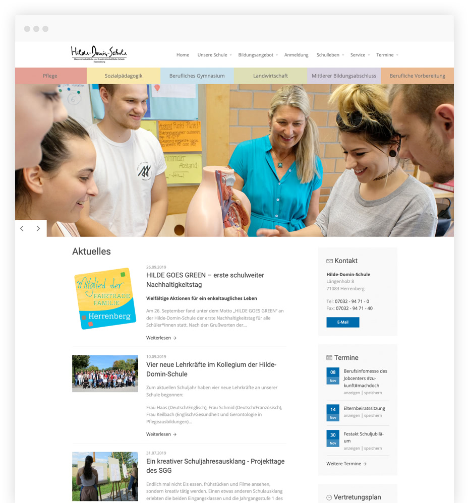 Neues TYPO3 Webdesign der Berufsfachschule