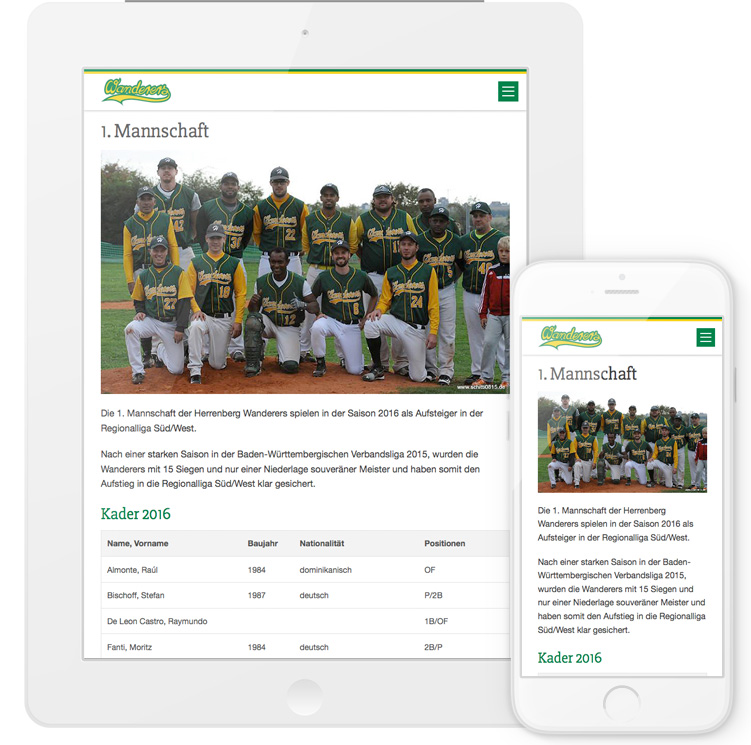 TYPO3 Responsive Webdesign für Baseball Verein