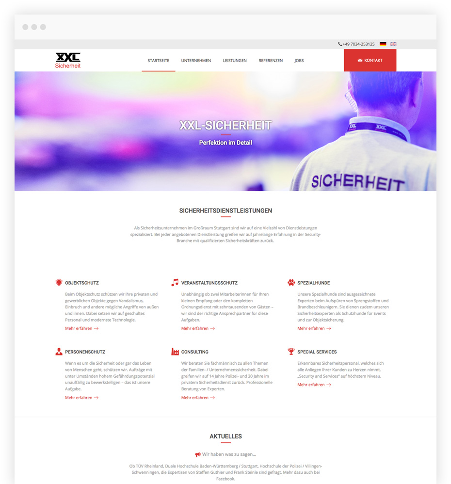 TYPO3 Website für Sicherheitsunternehmen in Stuttgart